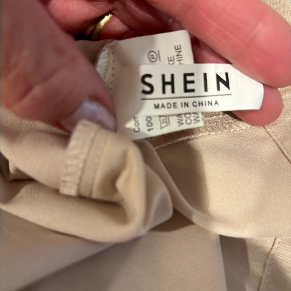 SHEIN Men’s button down casual flat collar cream shirt size L - Picture 4 of 5